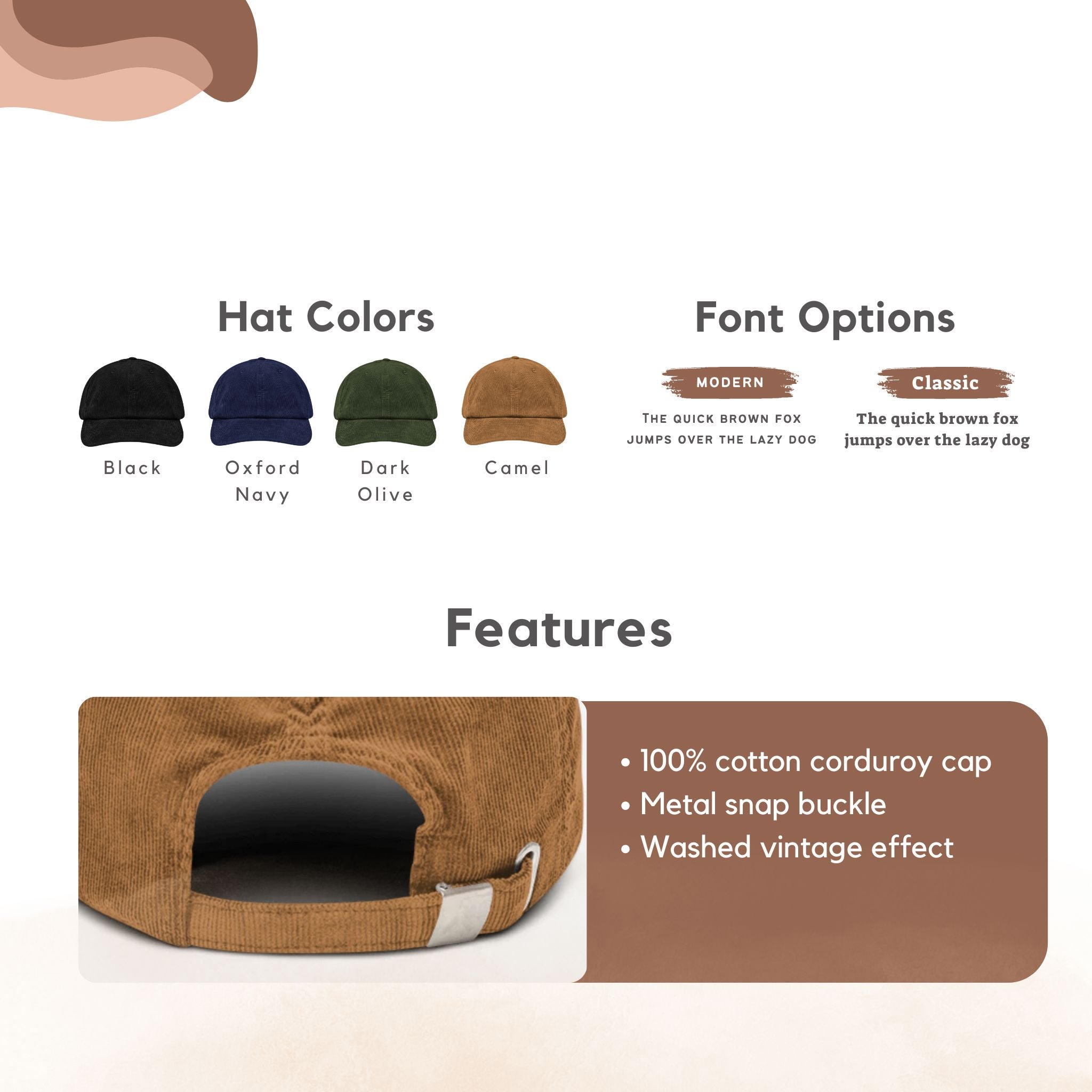 Custom Embroidered Pet Cordoroy Hat  - Pet Photo + Name