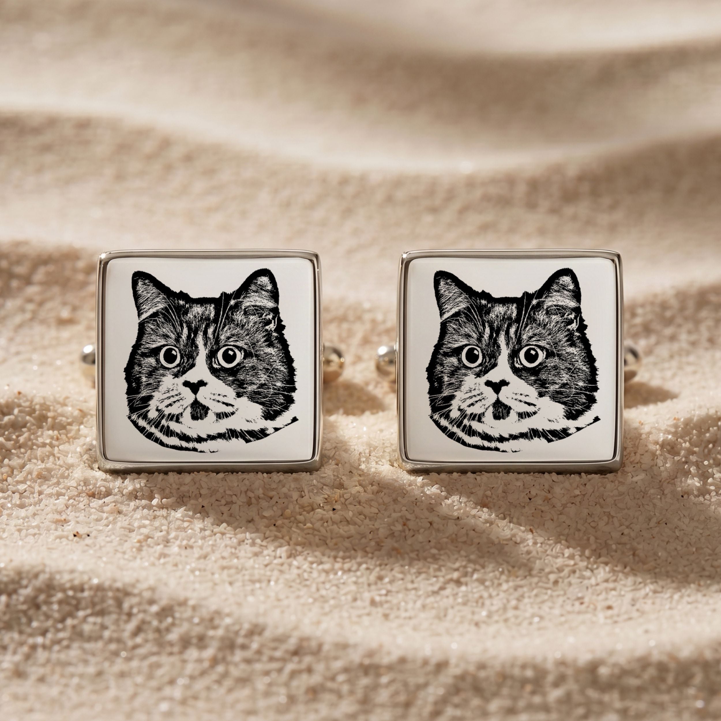 Custom Pet Photo Engraved Sketch Cufflinks Using Photo - Pet Face