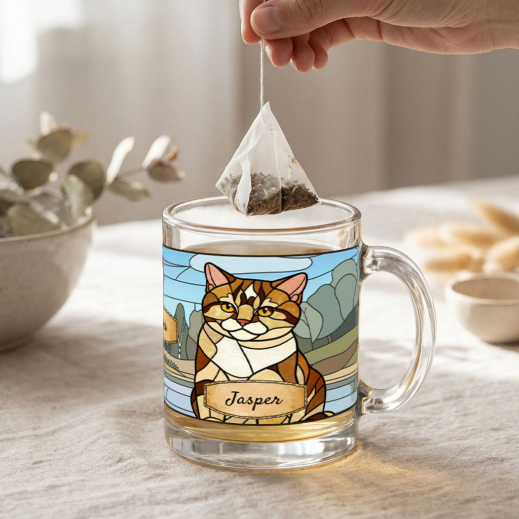 Custom Stained Glass Dog Mug Using Photo + Name