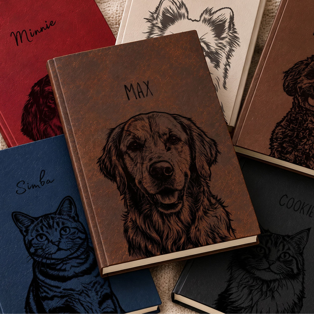 Custom Pet Engraved Vegan Leather Journal with Pet Photo + Name