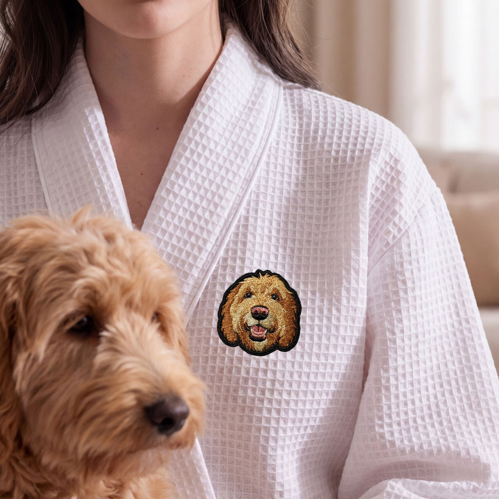 Custom Pet Photo Embroidered Waffle Robe - Pet Photo + Name