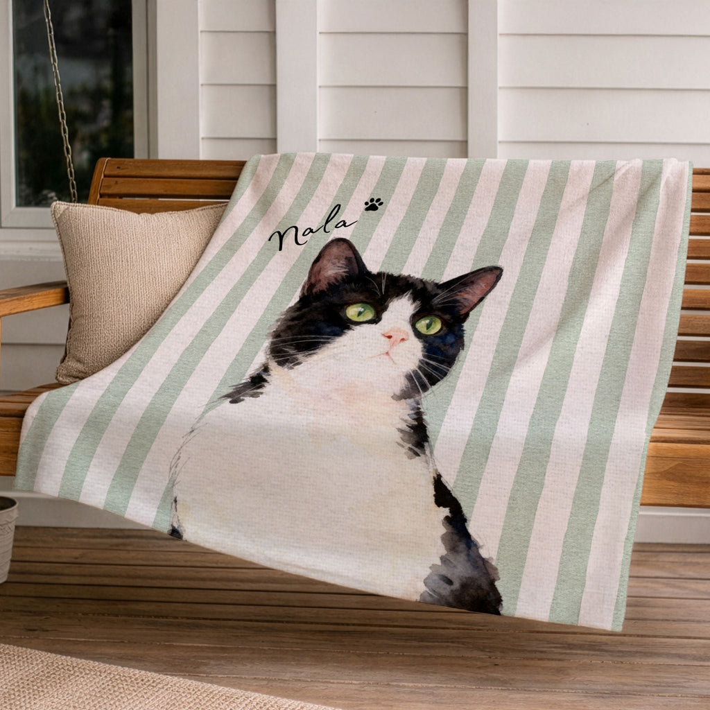Custom Pet Striped Color Blanket - Pet Photo + Name