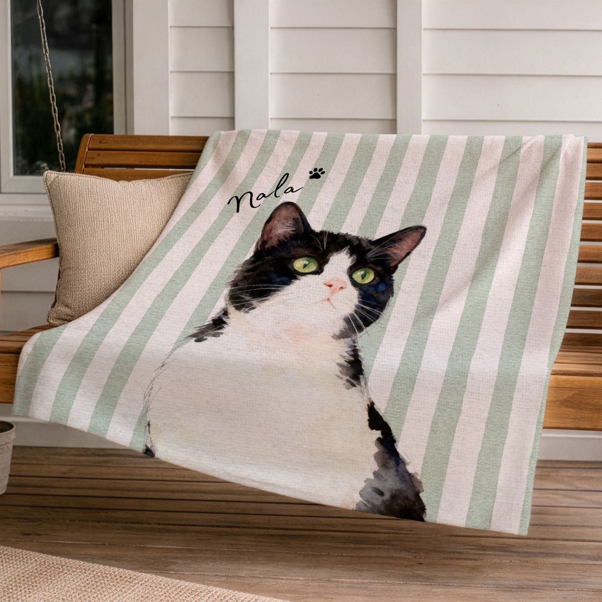 Custom Pet Striped Color Blanket - Pet Photo + Name