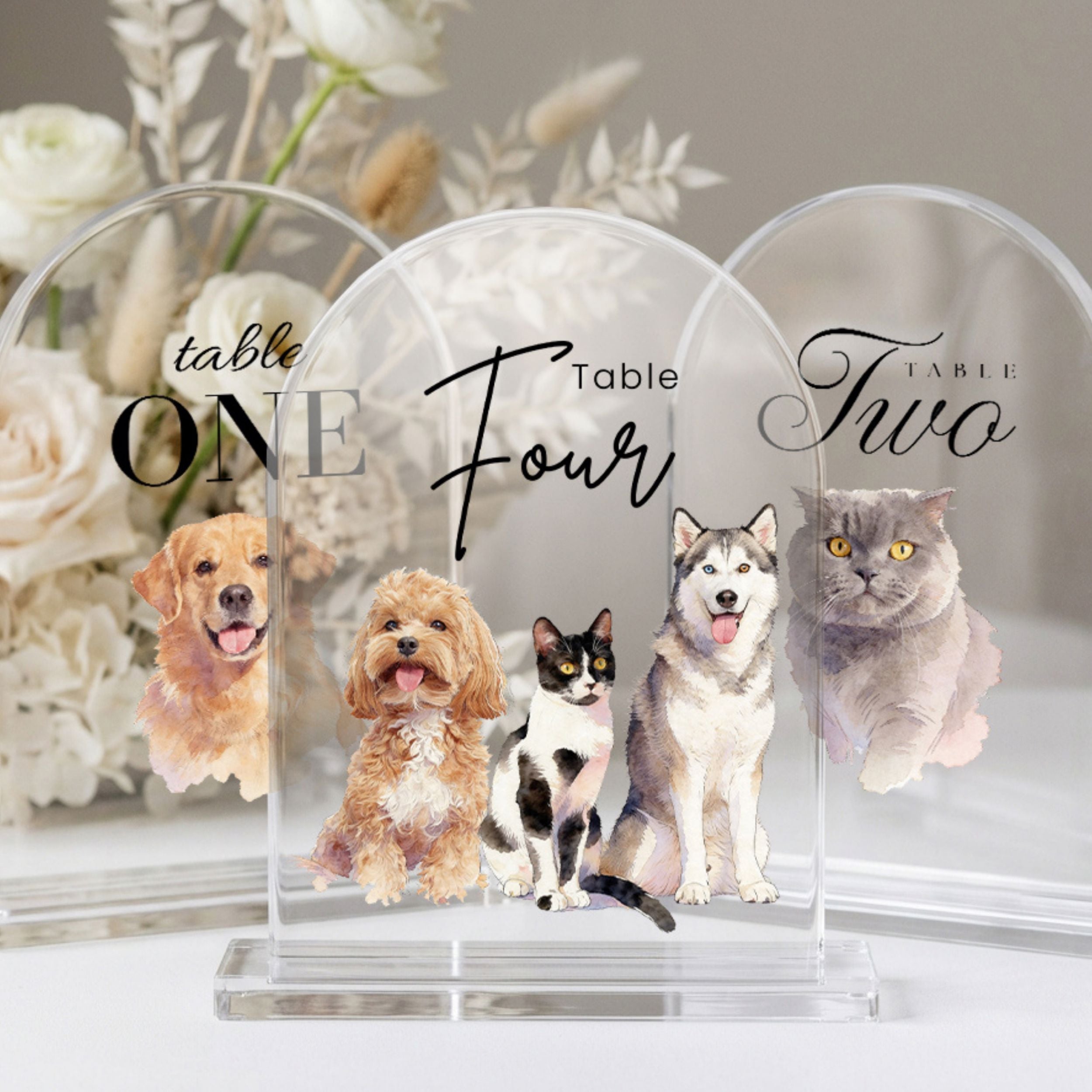 Custom Pet Acrylic Wedding Table Number Sign Using Pet Photo