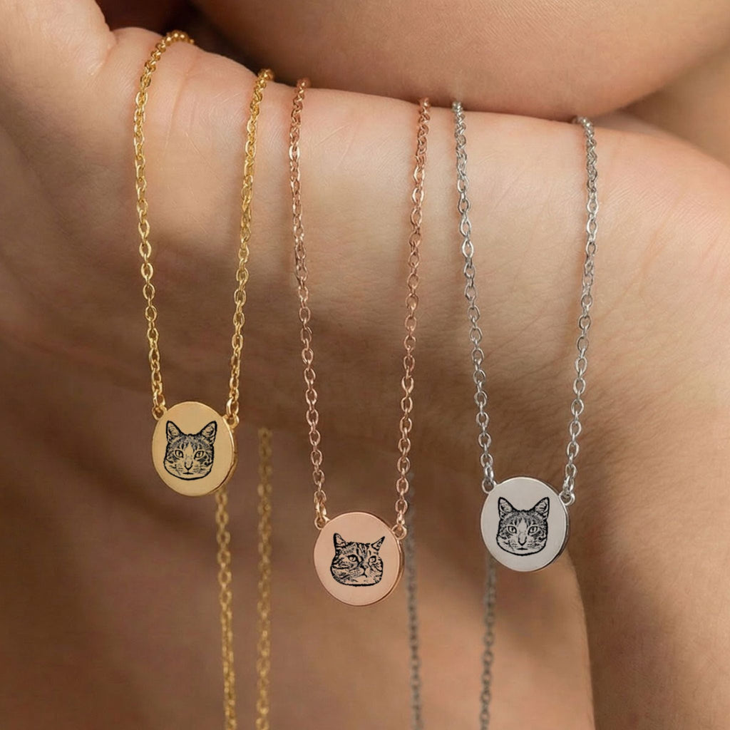 Custom Pet Mini Circle Engraved Necklace - Pet Face
