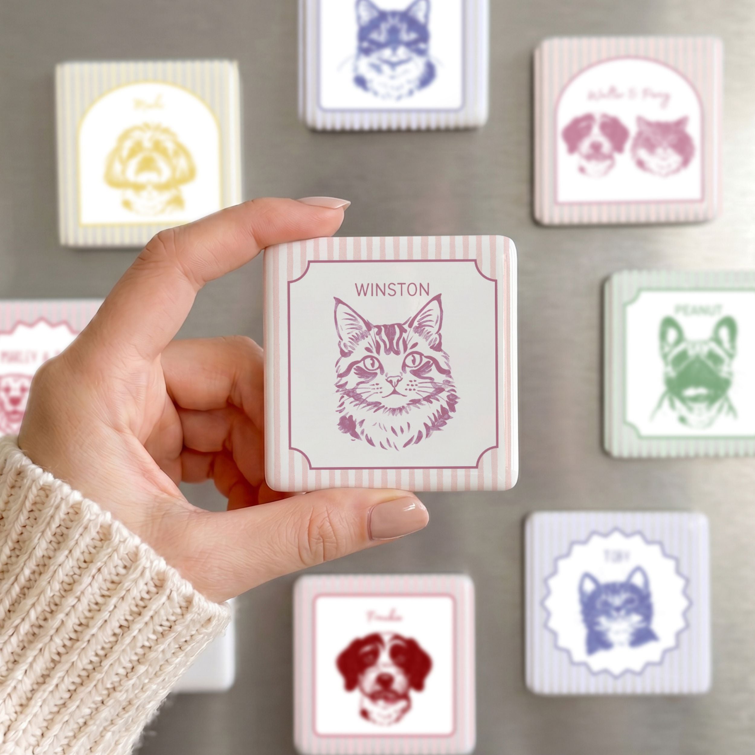 Custom Pet Photo Stripe Porcelain Magnet - Photo + Name