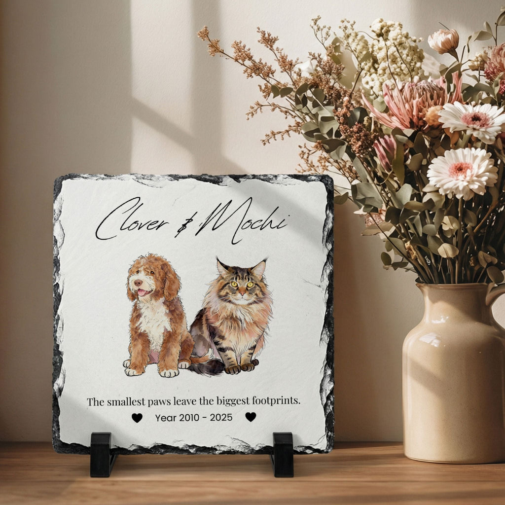 Custom Pet Memorial Slate Plaque Stone - Pet Photo + Name