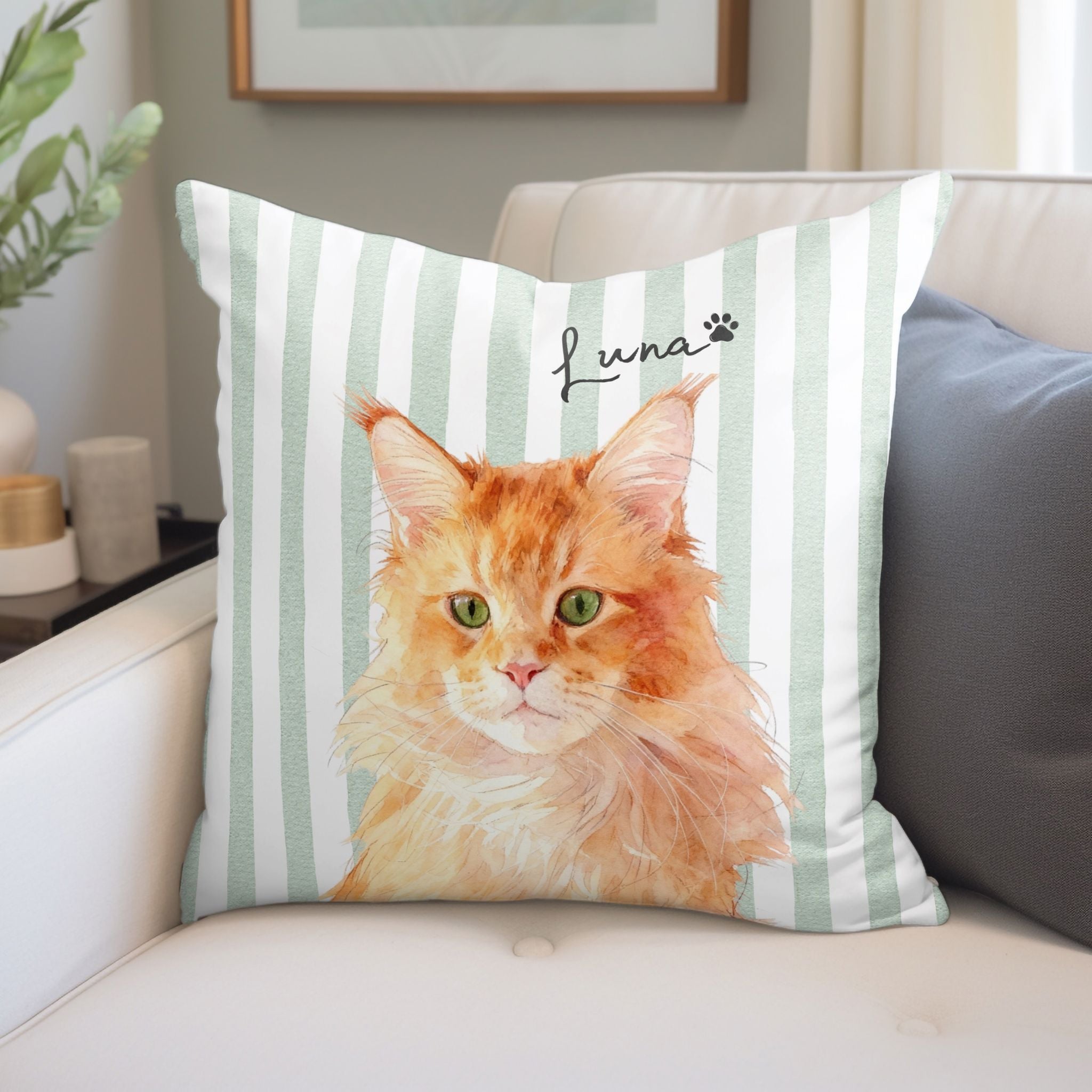 Custom Pet Striped Pillow - Pet Photo + Name