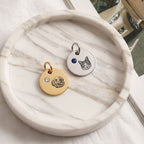 Custom Birthstone Circle Pet Charm Engraved Pendant - Pet Face