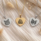 Custom Pet Engraved Sketch Heart Necklace - Pet Face