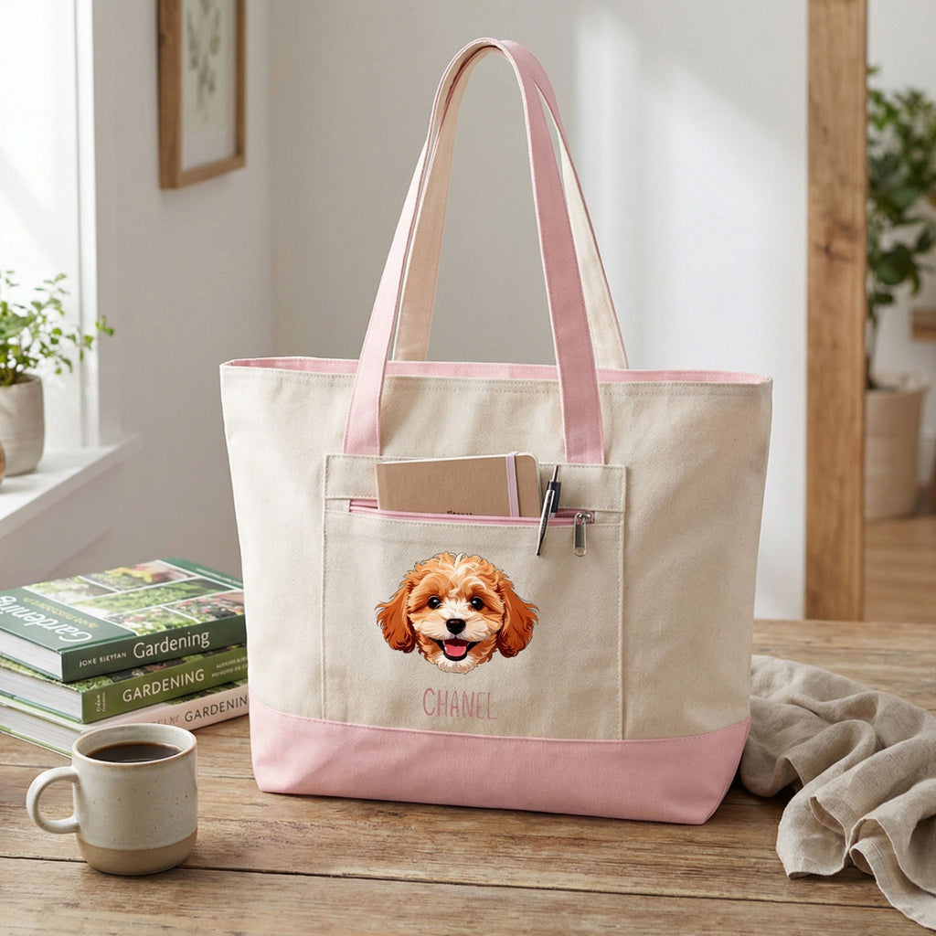 Custom Pet Zippered Tote Bag - Pet Photo + Name