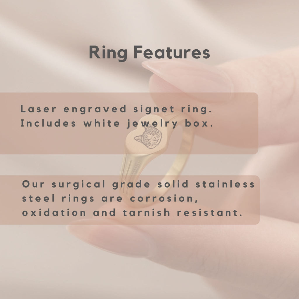 Custom Pet Square Signet Engraved Ring - Pet Face