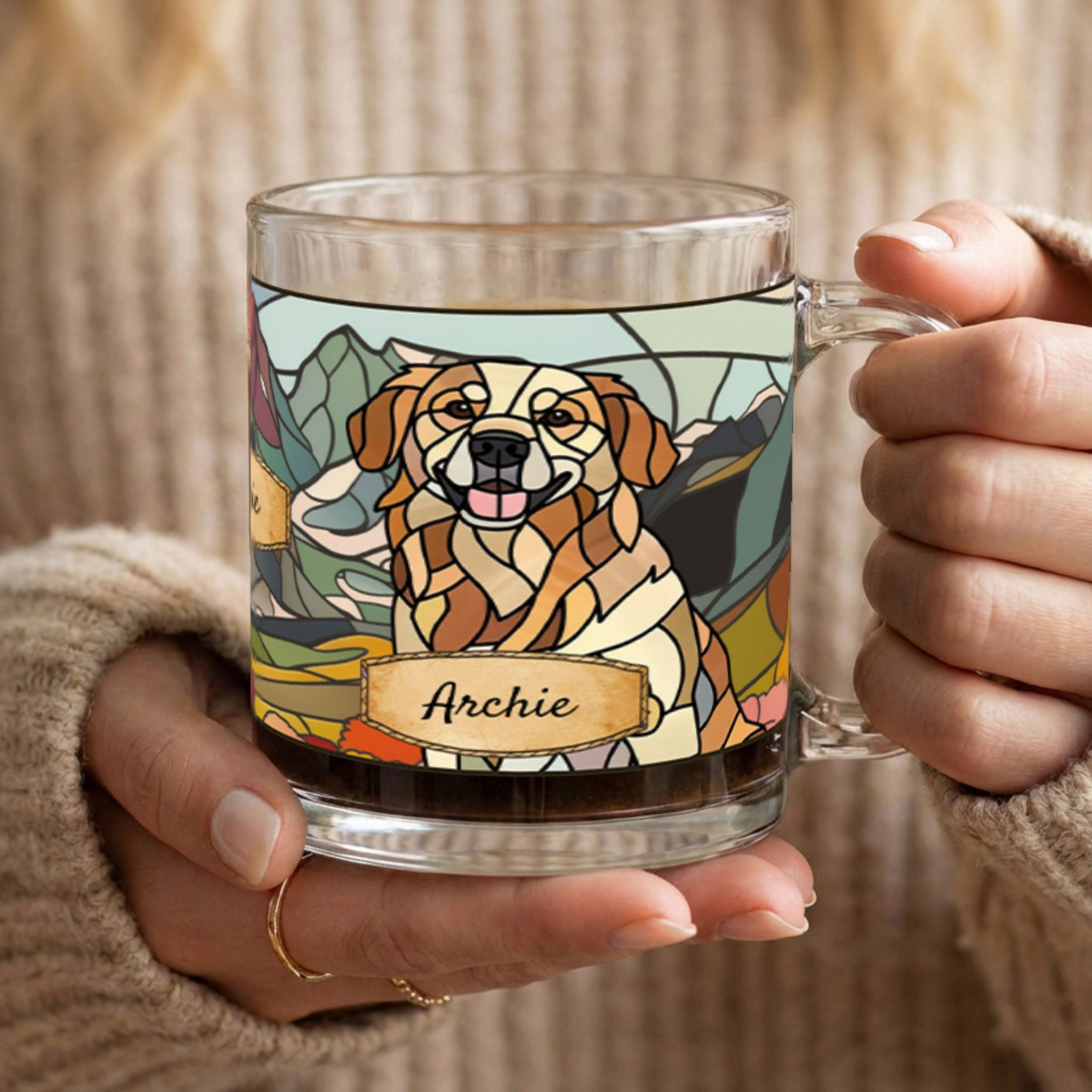 Custom Stained Glass Dog Mug Using Photo + Name