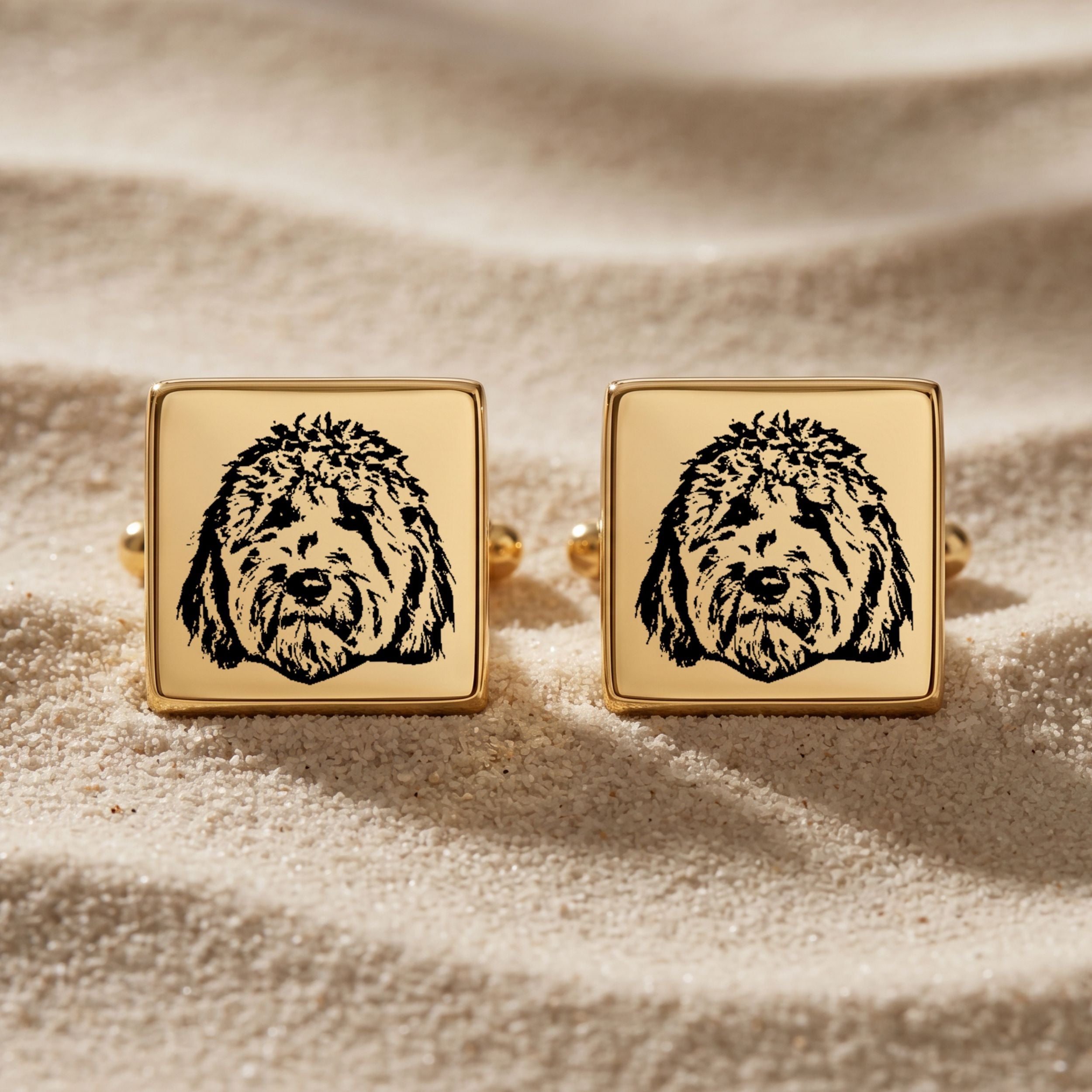 Custom Pet Photo Engraved Sketch Cufflinks Using Photo - Pet Face