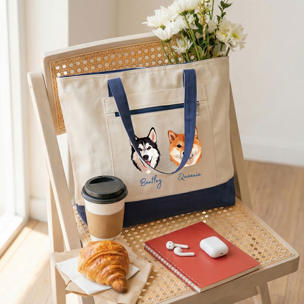 Custom Pet Zippered Tote Bag - Pet Photo + Name
