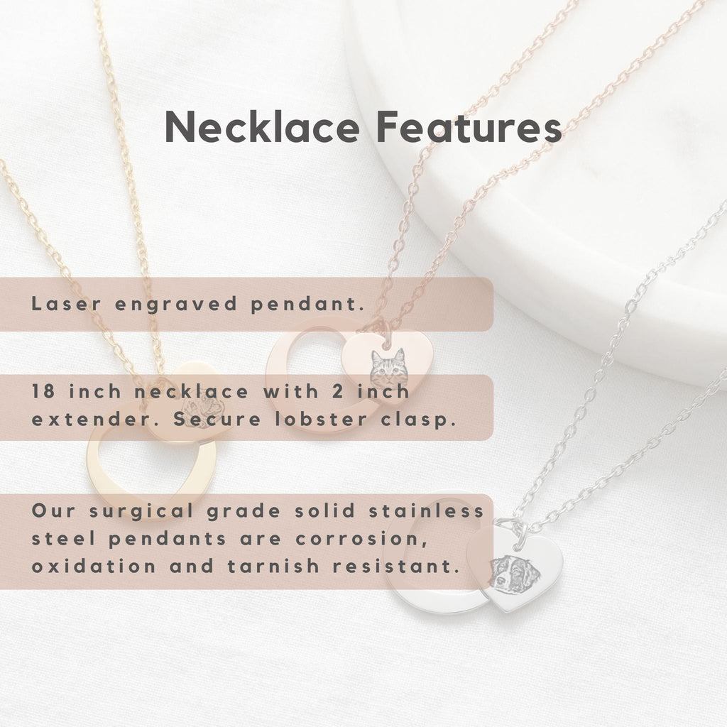 Custom Pet Heart Cutout Engraved Necklace - Pet Face