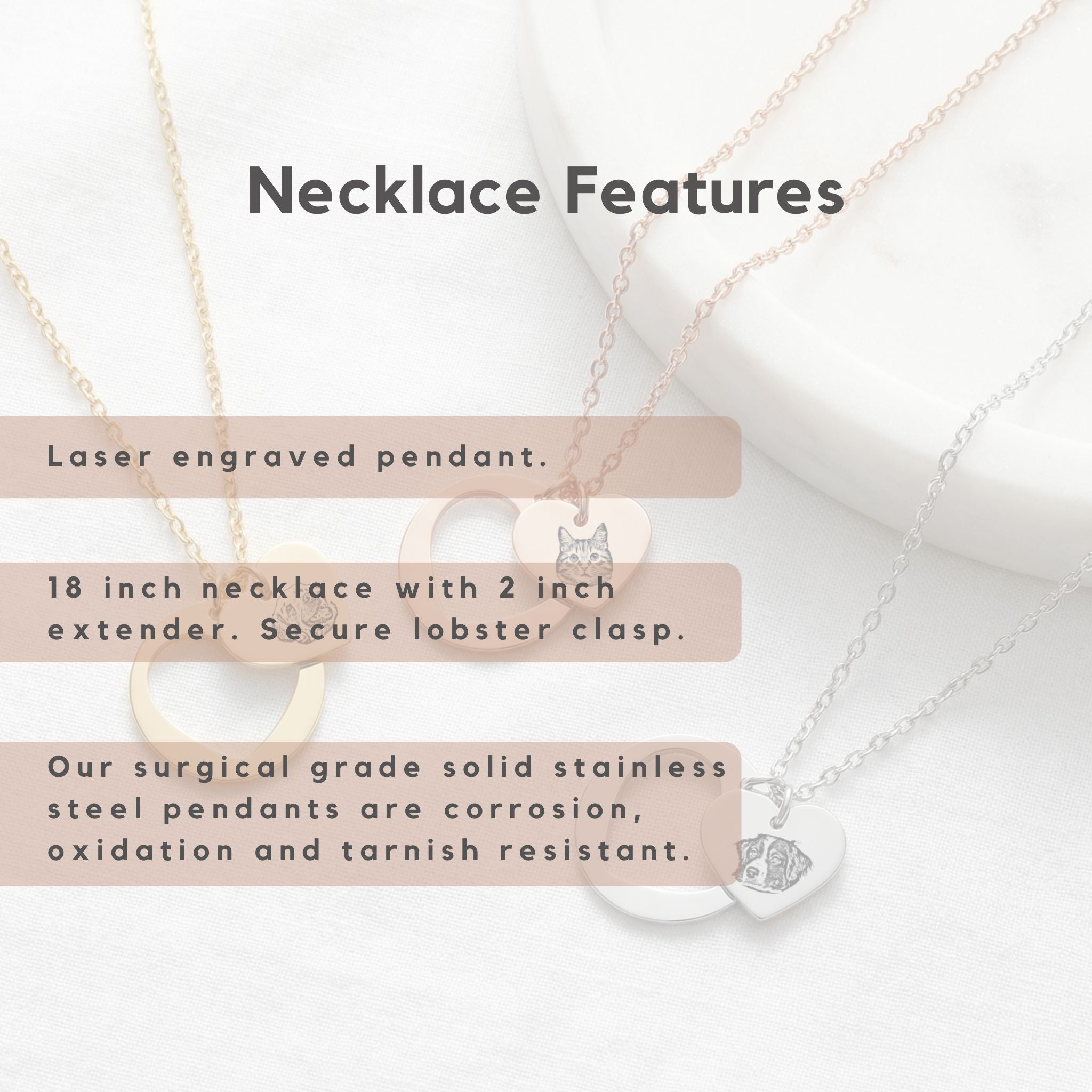 Custom Pet Heart Cutout Engraved Necklace - Pet Face