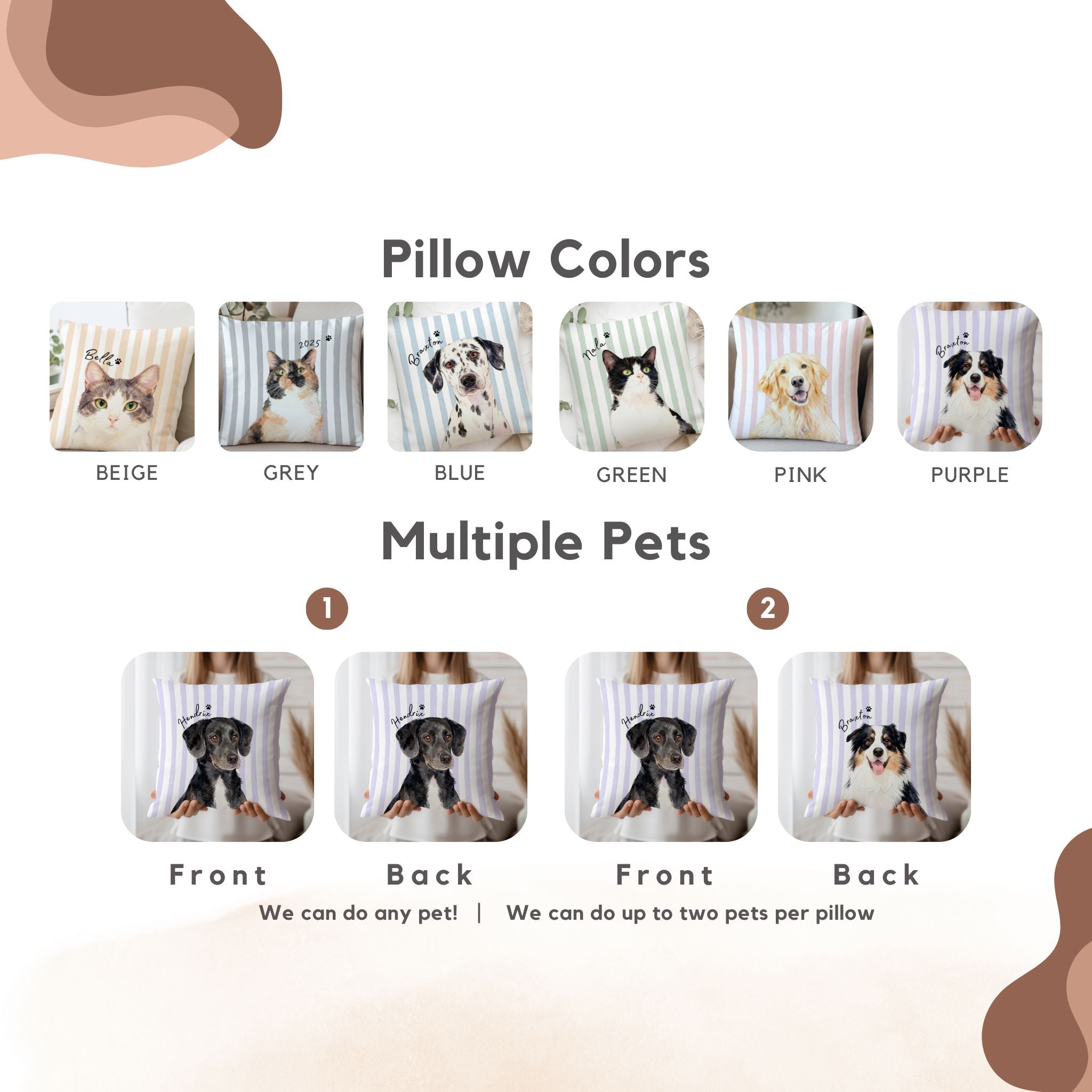 Custom Pet Striped Pillow - Pet Photo + Name
