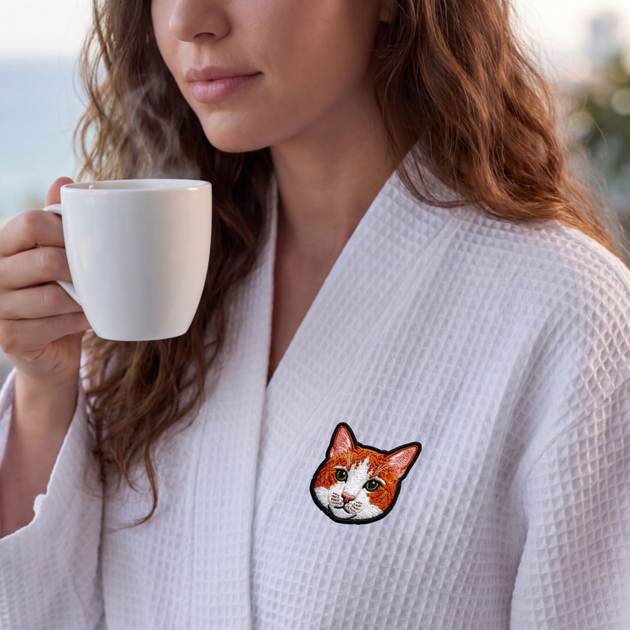 Custom Pet Photo Embroidered Waffle Robe - Pet Photo + Name