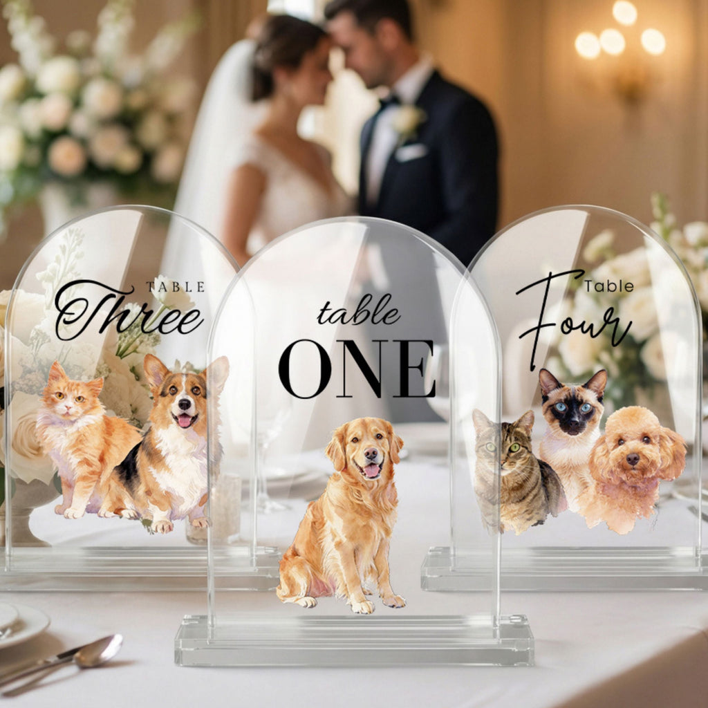 Custom Pet Acrylic Wedding Table Number Sign Using Pet Photo