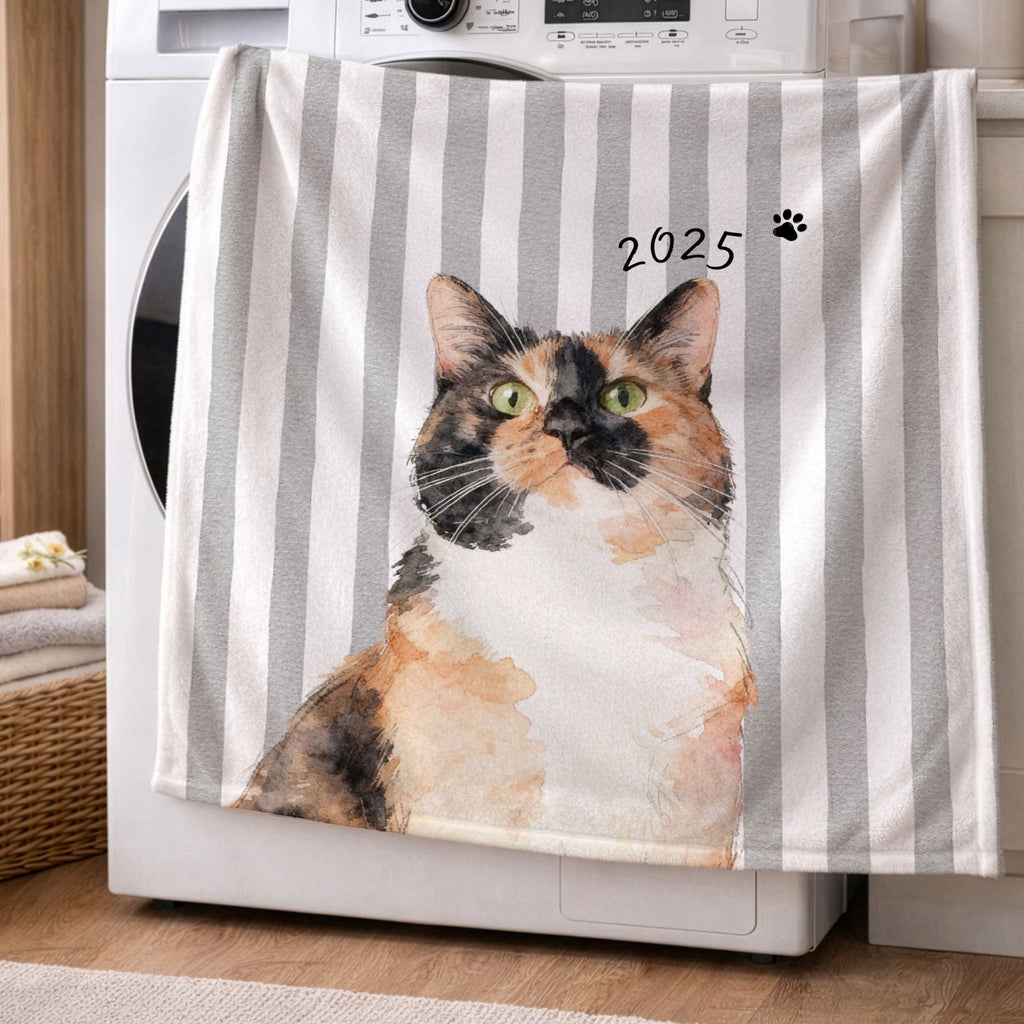 Custom Pet Striped Color Blanket - Pet Photo + Name