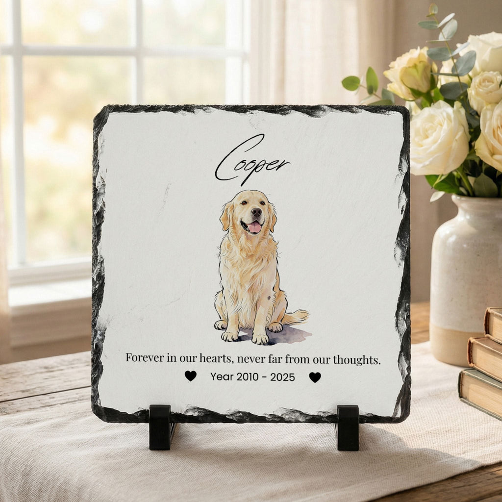 Custom Pet Memorial Slate Plaque Stone - Pet Photo + Name