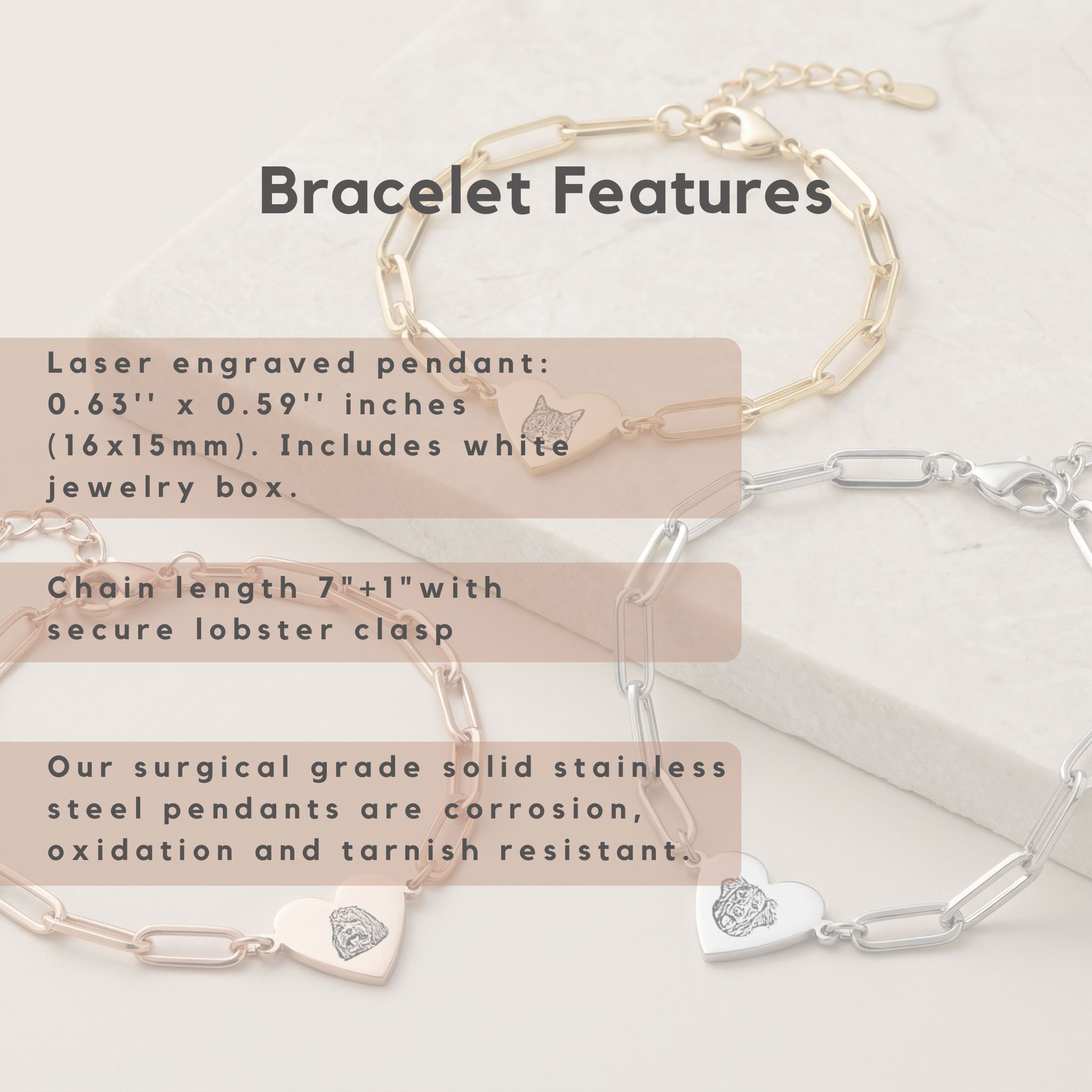 Custom Pet Paperclip Heart Engraved Bracelet - Pet Face