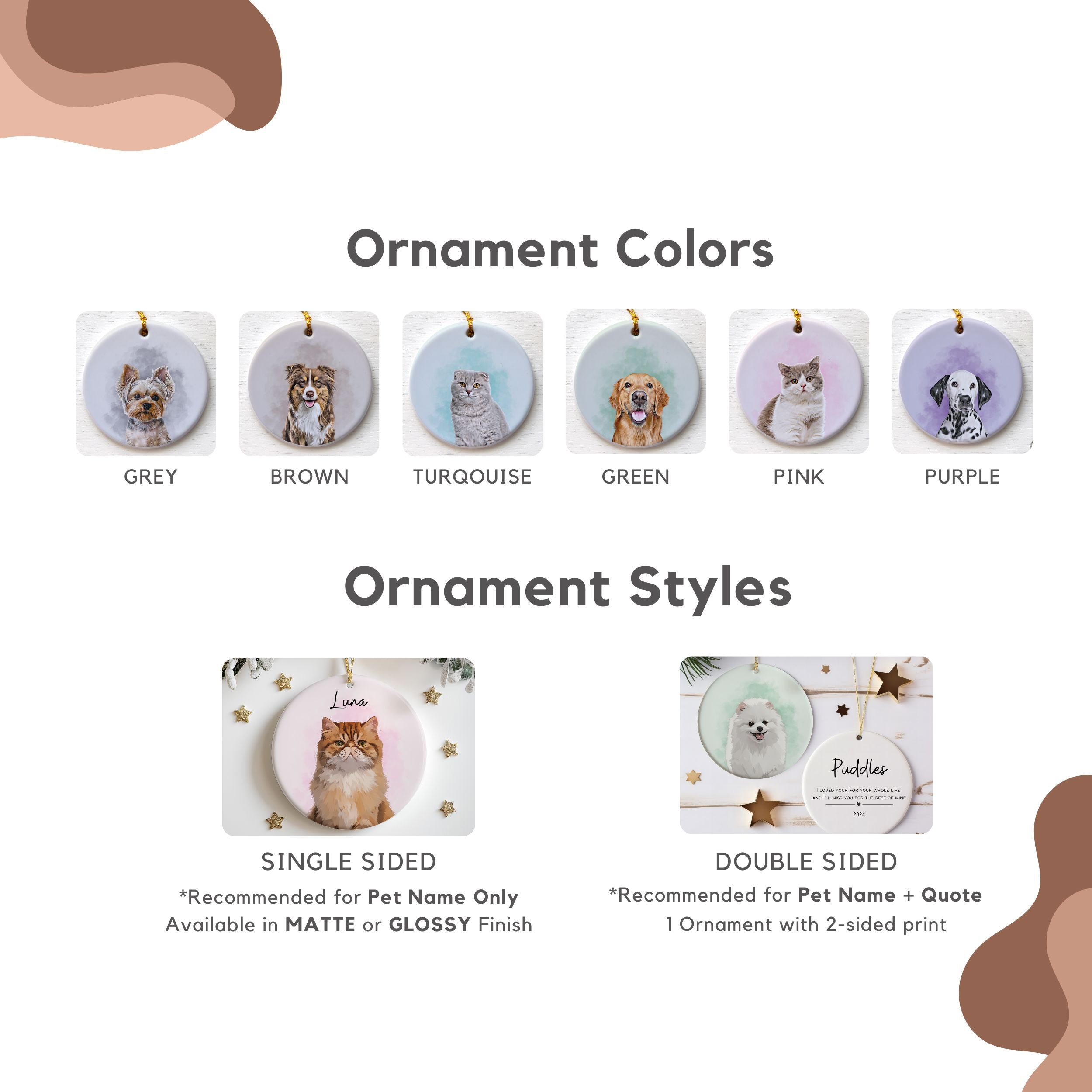 Custom Color Splash Memorial Pet Ornament - Pet Photo + Name