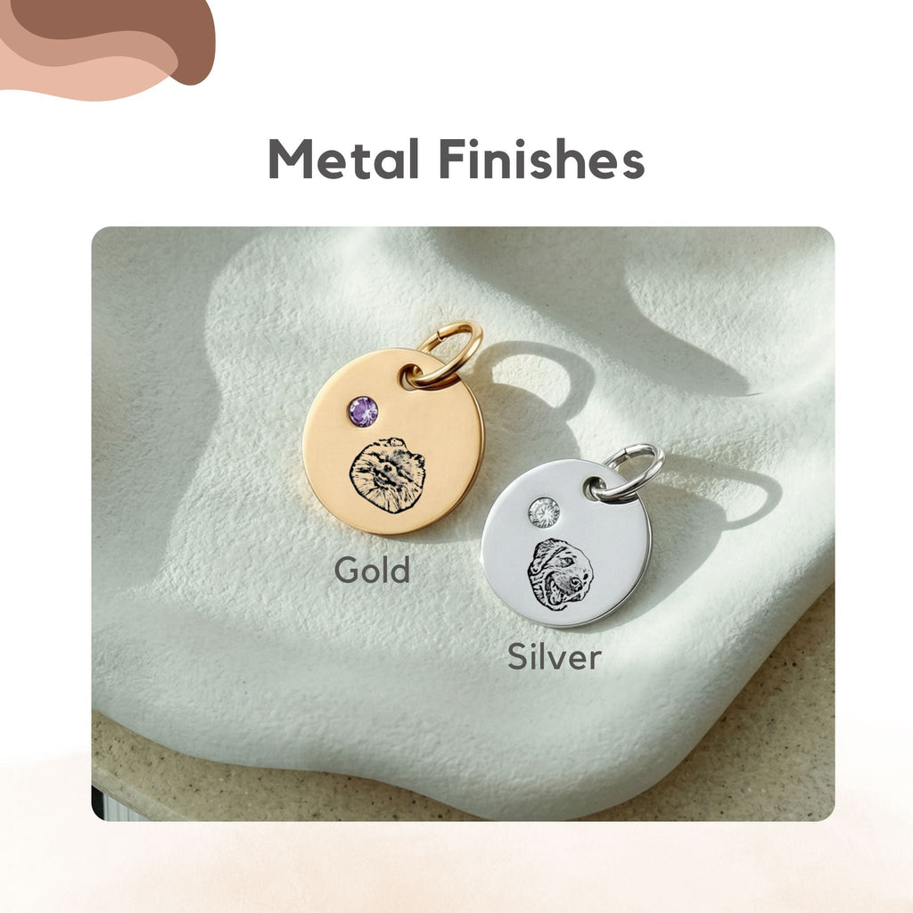 Custom Birthstone Circle Pet Charm Engraved Pendant - Pet Face
