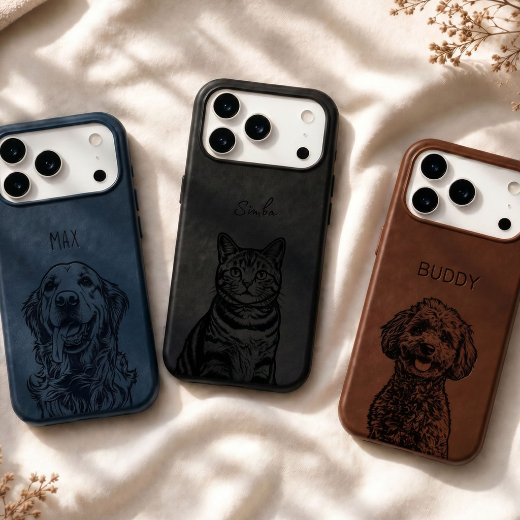 Custom Pet Photo Engraved Phone Case  - Pet Photo + Name
