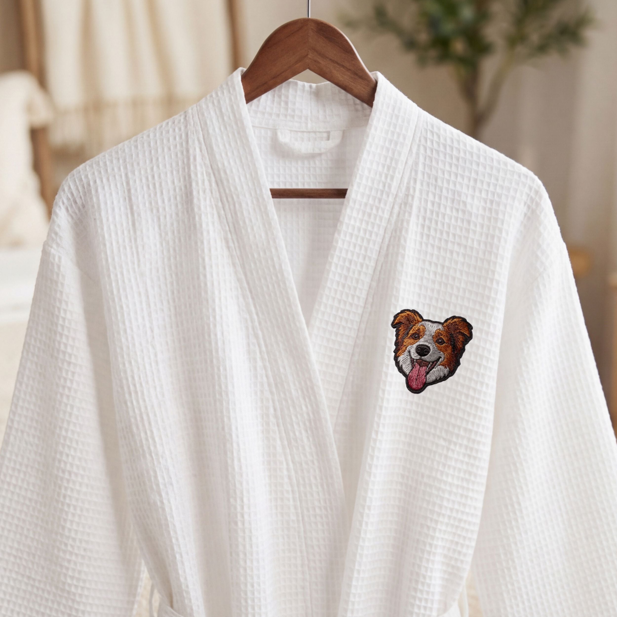 Custom Pet Photo Embroidered Waffle Robe - Pet Photo + Name
