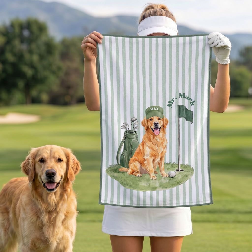 Custom Stripe Pet Golf Towel - Pet Photo + Name