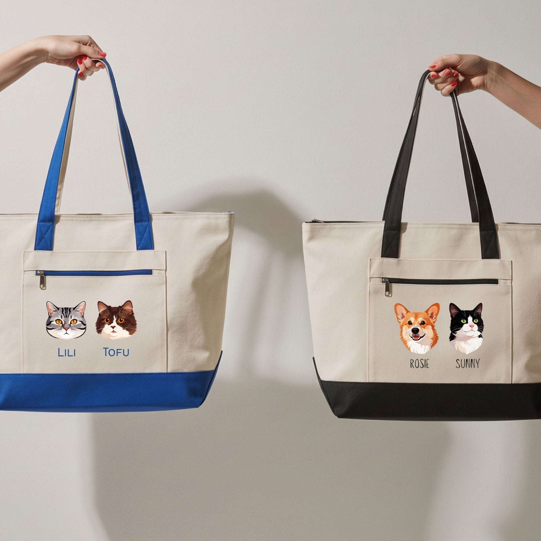 Custom Pet Zippered Tote Bag - Pet Photo + Name