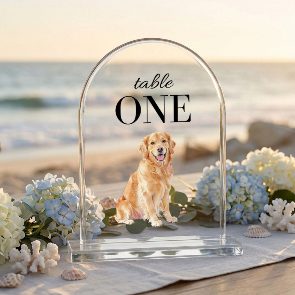 Custom Pet Acrylic Wedding Table Number Sign Using Pet Photo