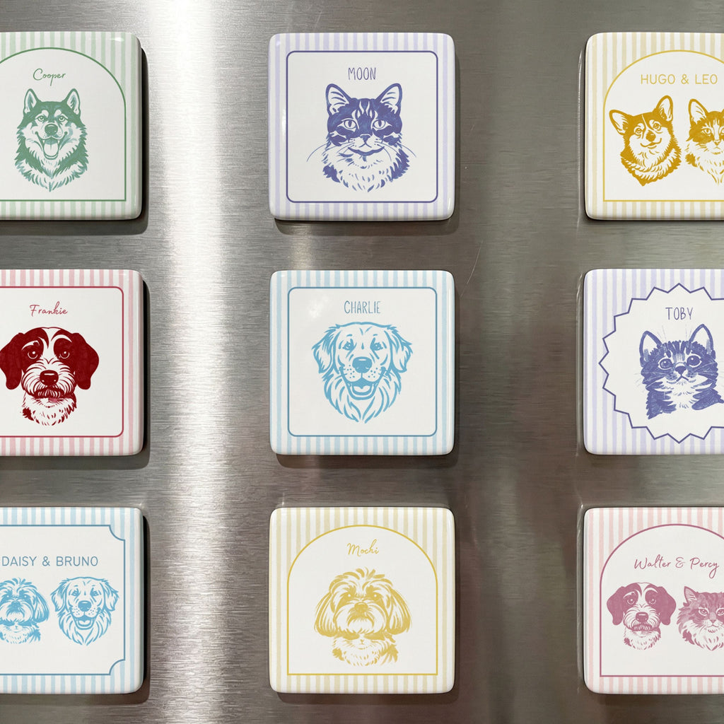 Custom Pet Photo Stripe Porcelain Magnet - Photo + Name