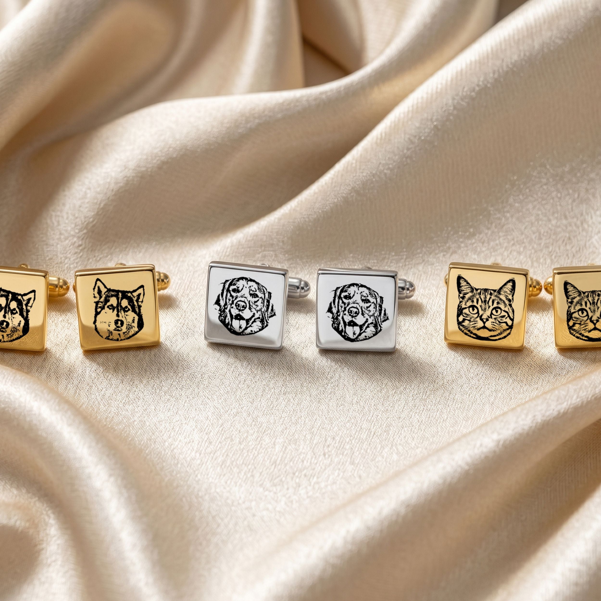 Custom Pet Photo Engraved Sketch Cufflinks Using Photo - Pet Face