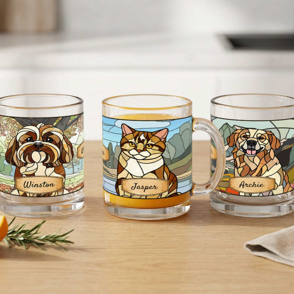 Custom Stained Glass Dog Mug Using Photo + Name