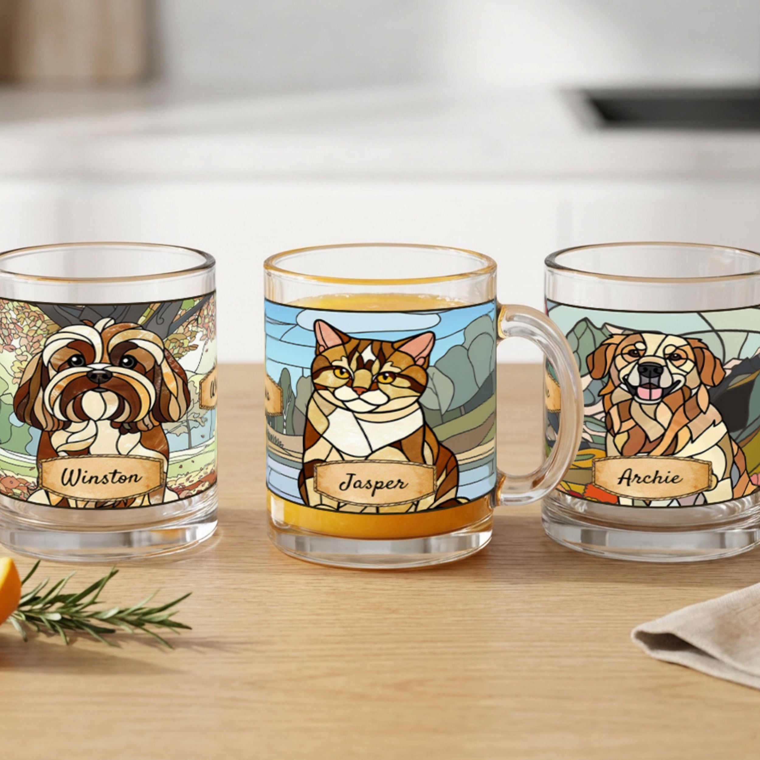 Custom Stained Glass Dog Mug Using Photo + Name