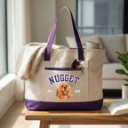 Custom Pet Zippered Varsity Tote Bag - Pet Photo + Name