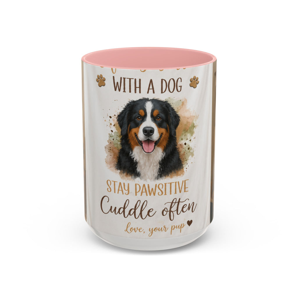 Bernese Mountain Dog Mug - "Stay Pawsitive, Cuddle Often" Accent Coffee Cup