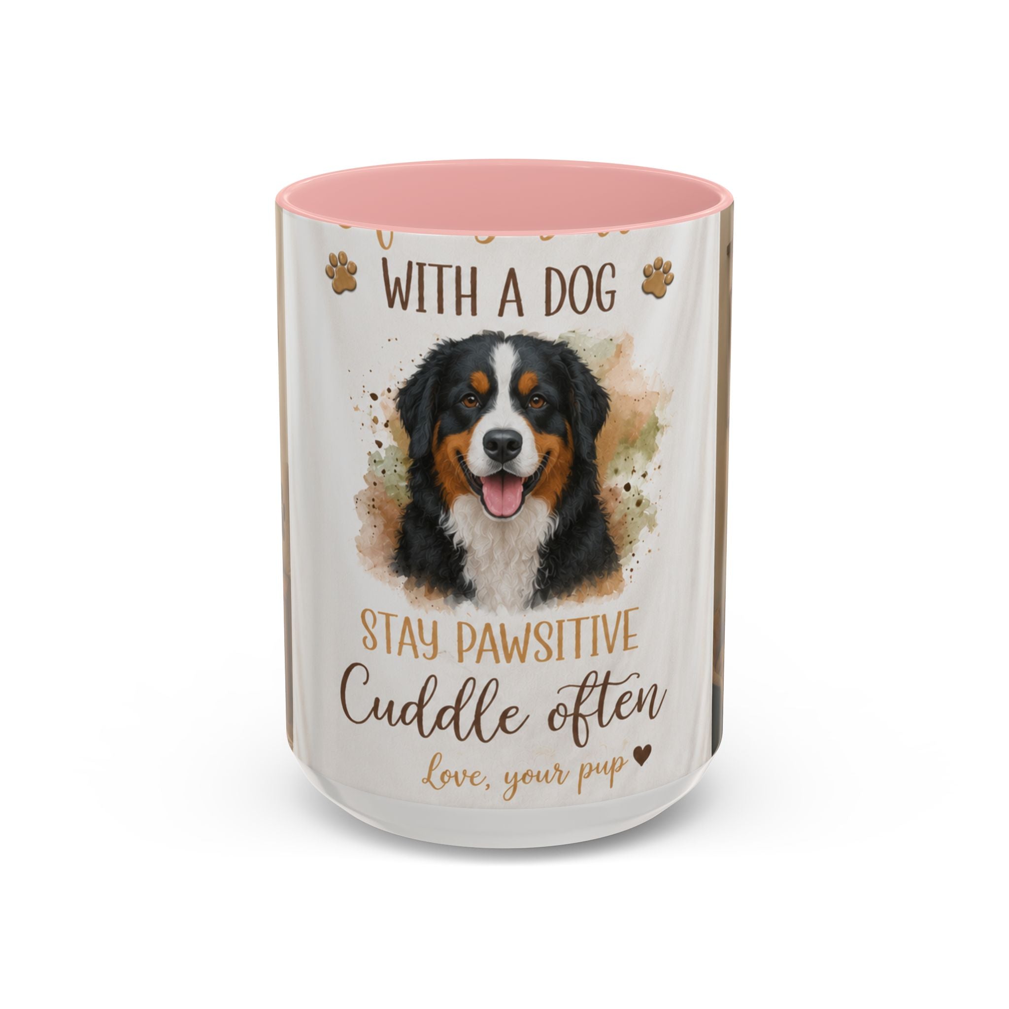 Bernese Mountain Dog Mug - "Stay Pawsitive, Cuddle Often" Accent Coffee Cup