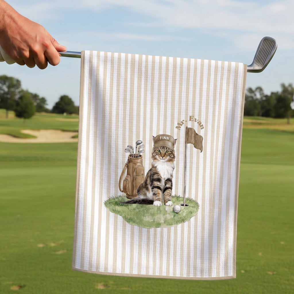 Custom Stripe Pet Golf Towel - Pet Photo + Name