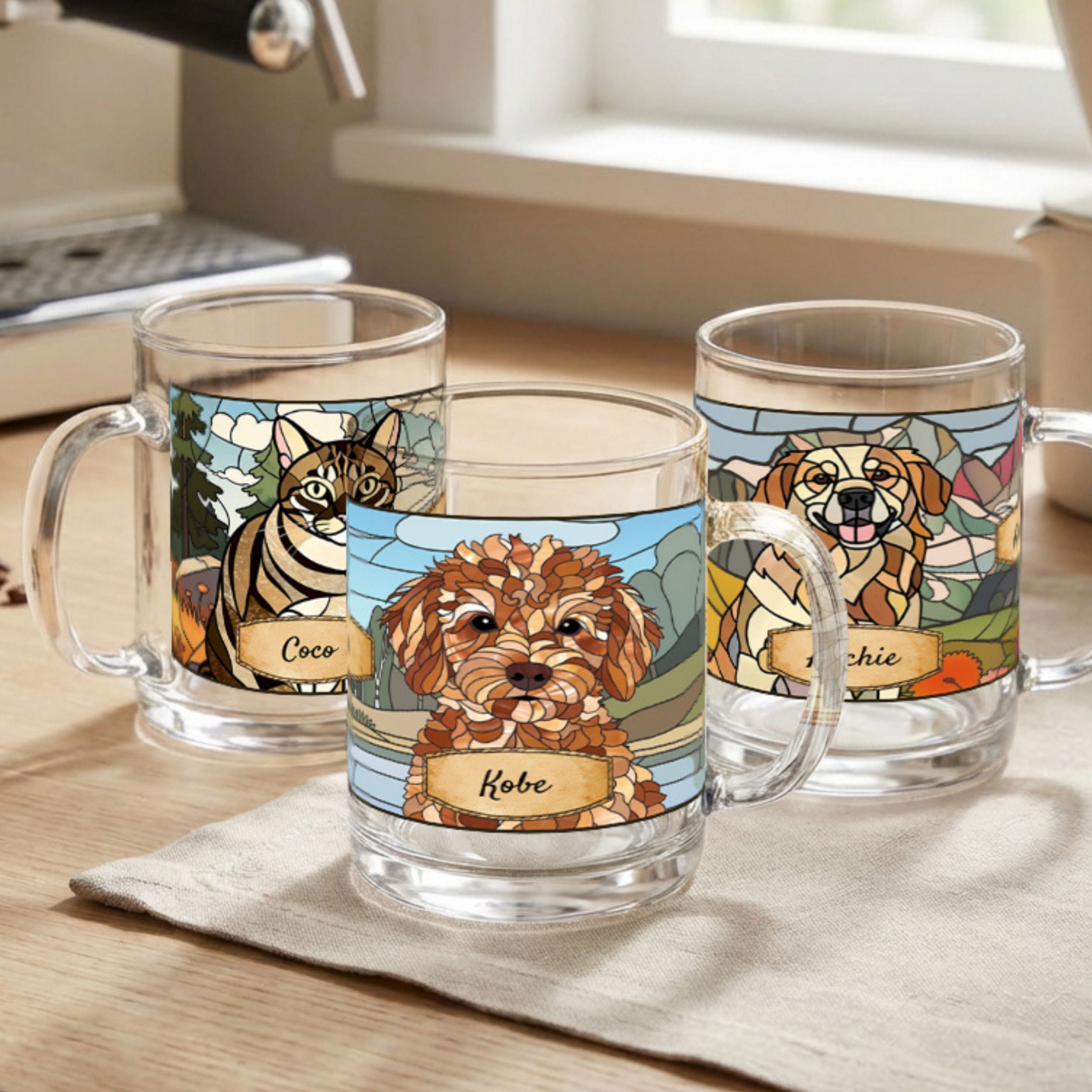 Custom Stained Glass Dog Mug Using Photo + Name