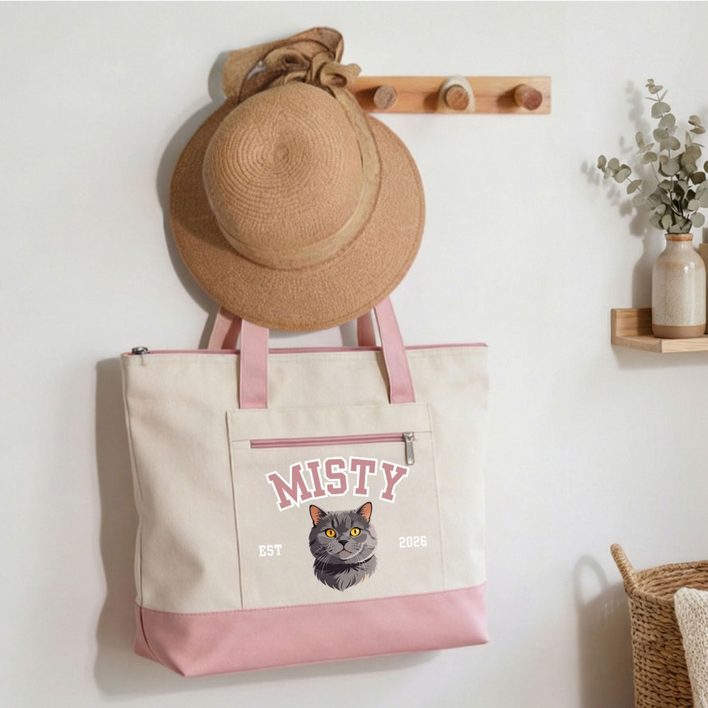 Custom Pet Zippered Varsity Tote Bag - Pet Photo + Name