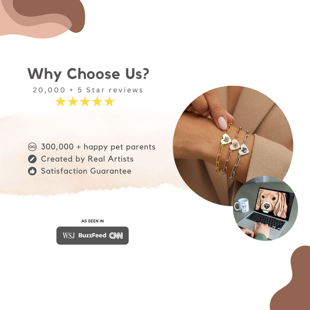 Custom Pet Paperclip Heart Engraved Bracelet - Pet Face