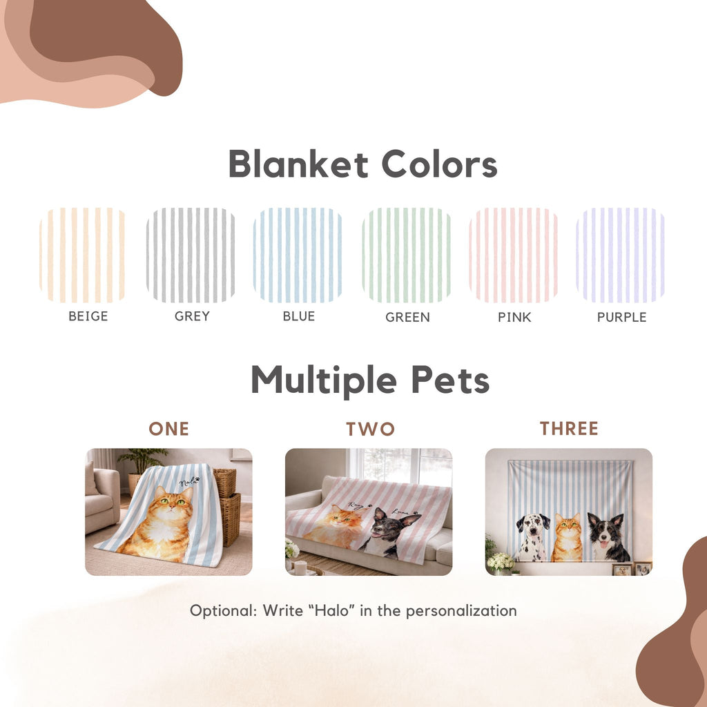 Custom Pet Striped Color Blanket - Pet Photo + Name