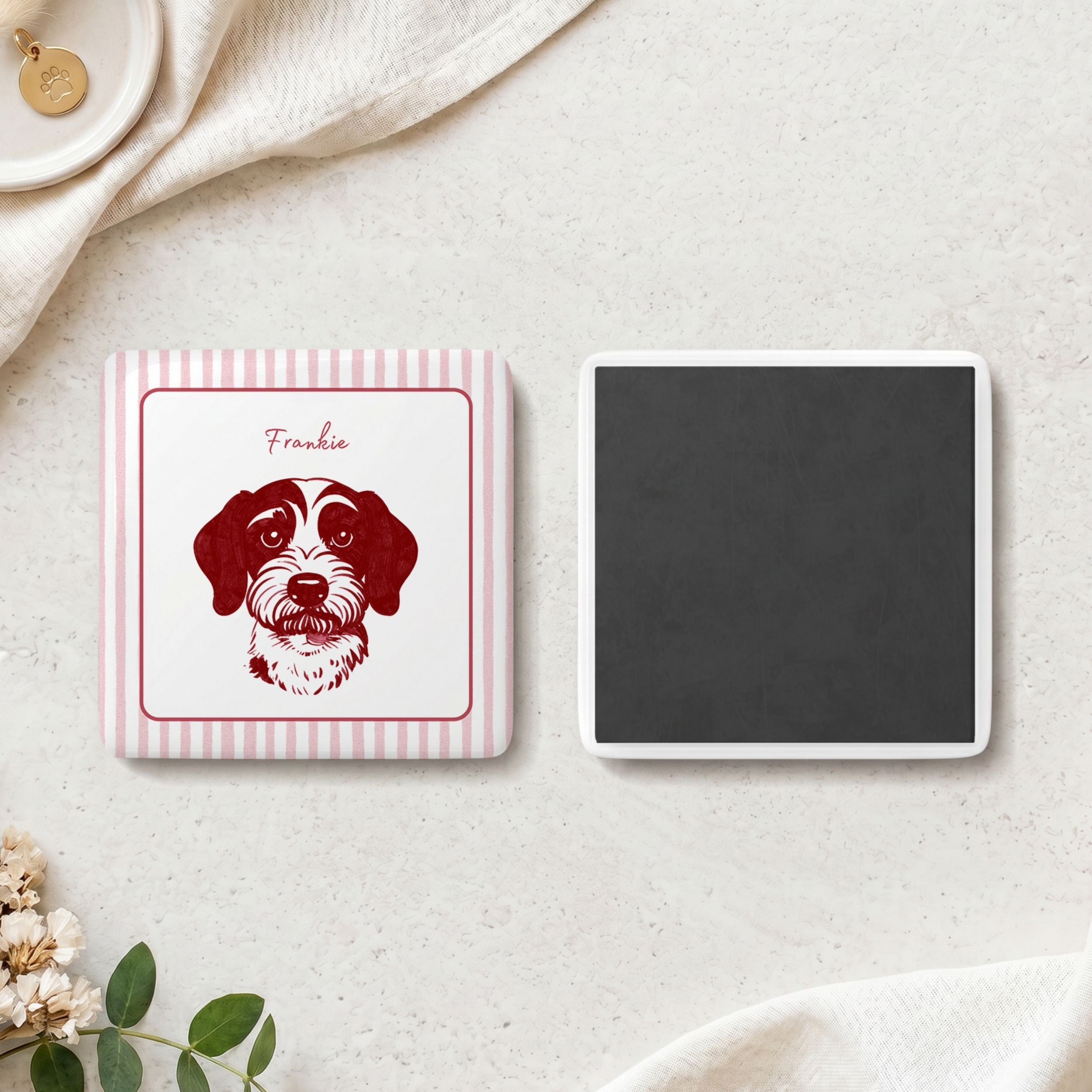 Custom Pet Photo Stripe Porcelain Magnet - Photo + Name