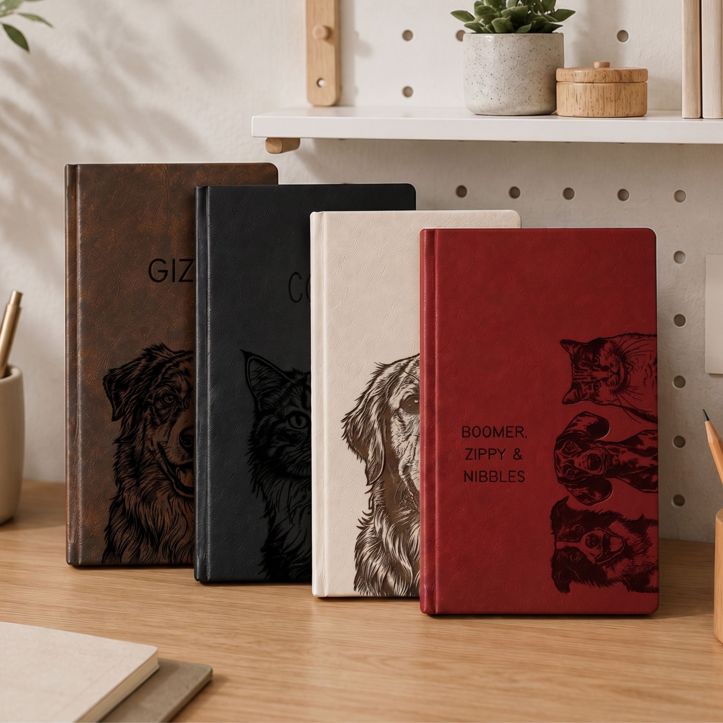 Custom Pet Engraved Vegan Leather Journal with Pet Photo + Name