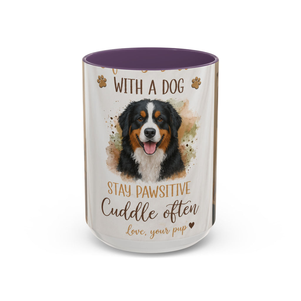 Bernese Mountain Dog Mug - "Stay Pawsitive, Cuddle Often" Accent Coffee Cup