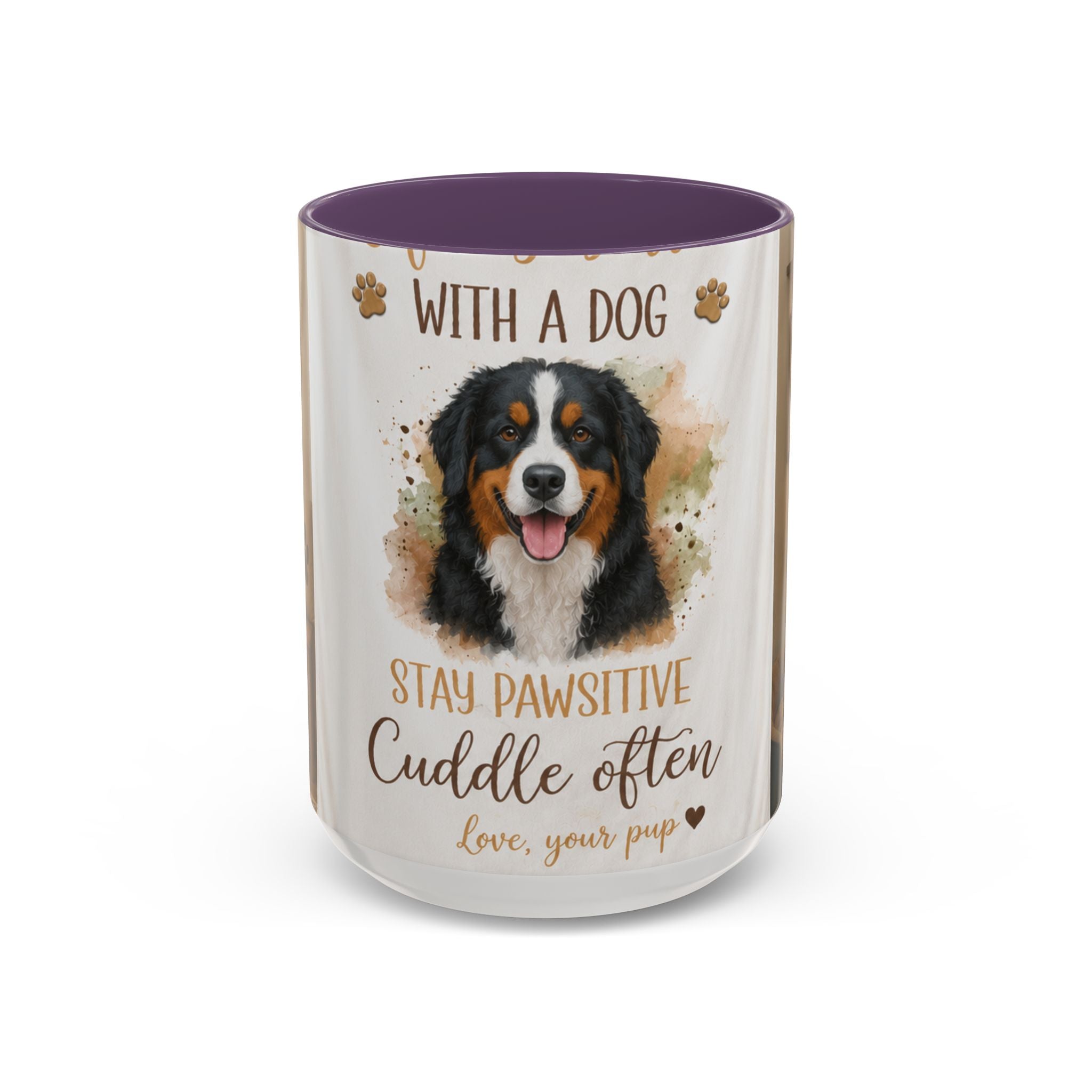 Bernese Mountain Dog Mug - "Stay Pawsitive, Cuddle Often" Accent Coffee Cup